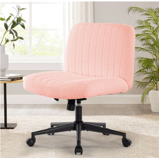 Armless Office Chair, Linen Wide Seat Home Office Chair, Cute Computer Chair With Swing Backrest