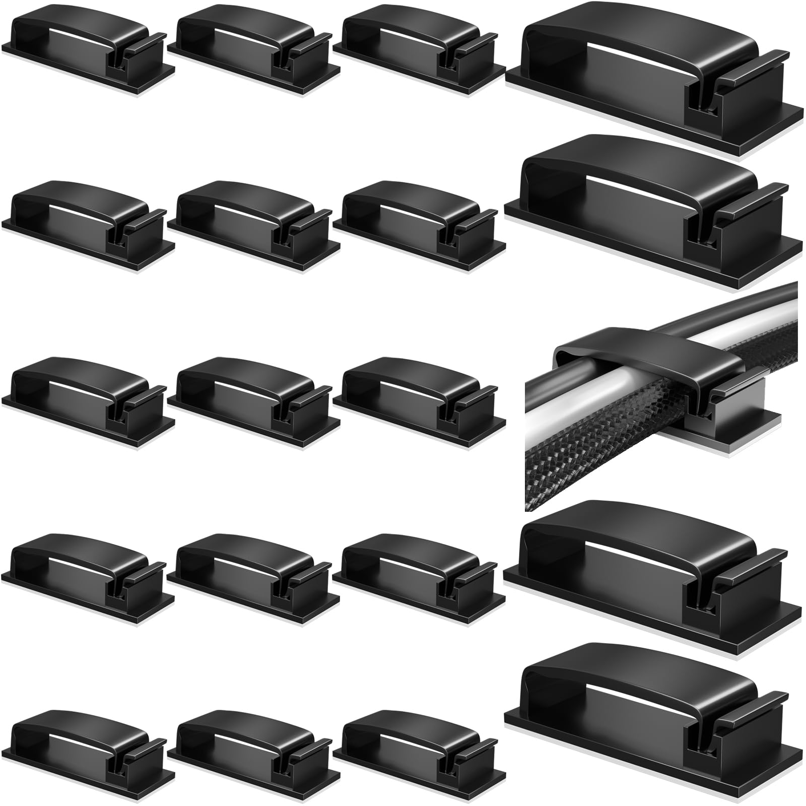 Cable Clips Cord Organizer Under Desk Cable Management 50Pcs 3 Functions Cord Holder Strong Adhesive Wire Keeper for Home Office Desk Phone Car Wall Desktop (Black)