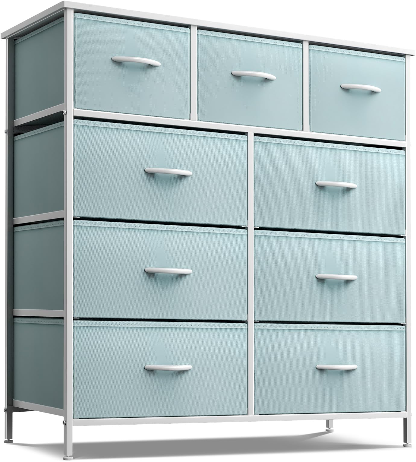 Sorbus Kids Dresser with 9 Drawers - Furniture Storage Chest Tower Unit for Bedroom Hallway Closet Office Organization - Steel Frame Wood Top Fabric Bins (Aqua Solid)