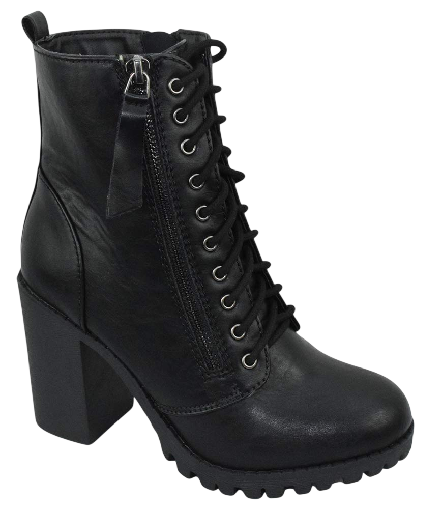 Soda Women Chunky High Heel Combat Army Military Riding Ankle Boots Lace Up Booties Malia S Black 7 5