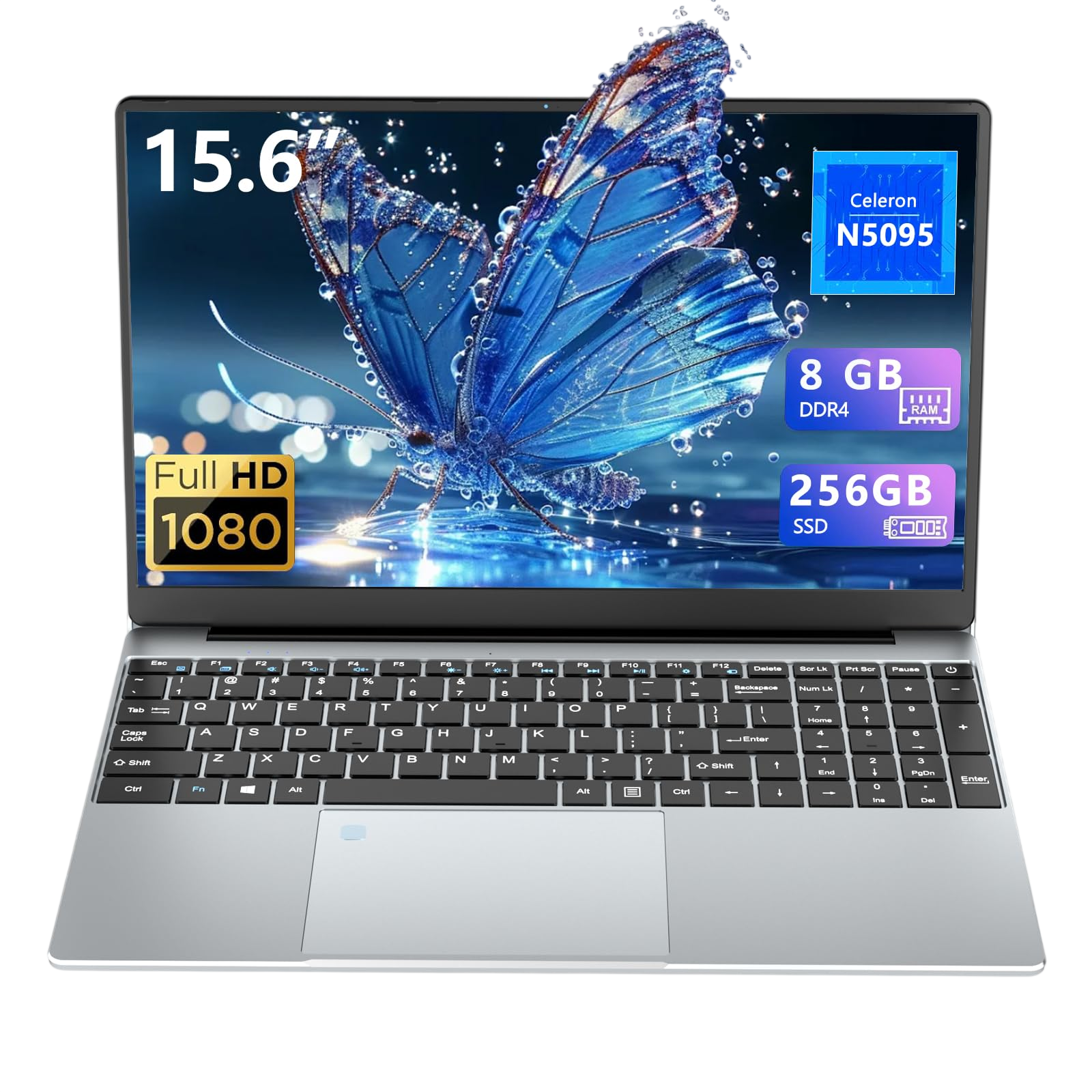 Gaming Laptop 15.6 Inch Lap top Laptops 8GB 256GB SSD N5095 Traditional Computers Notebook Computer 180 Angle Opening Fingerprint Unlock Backlit Keyboard 1920X1080 FHD IPS Netbook MINI-HDMI