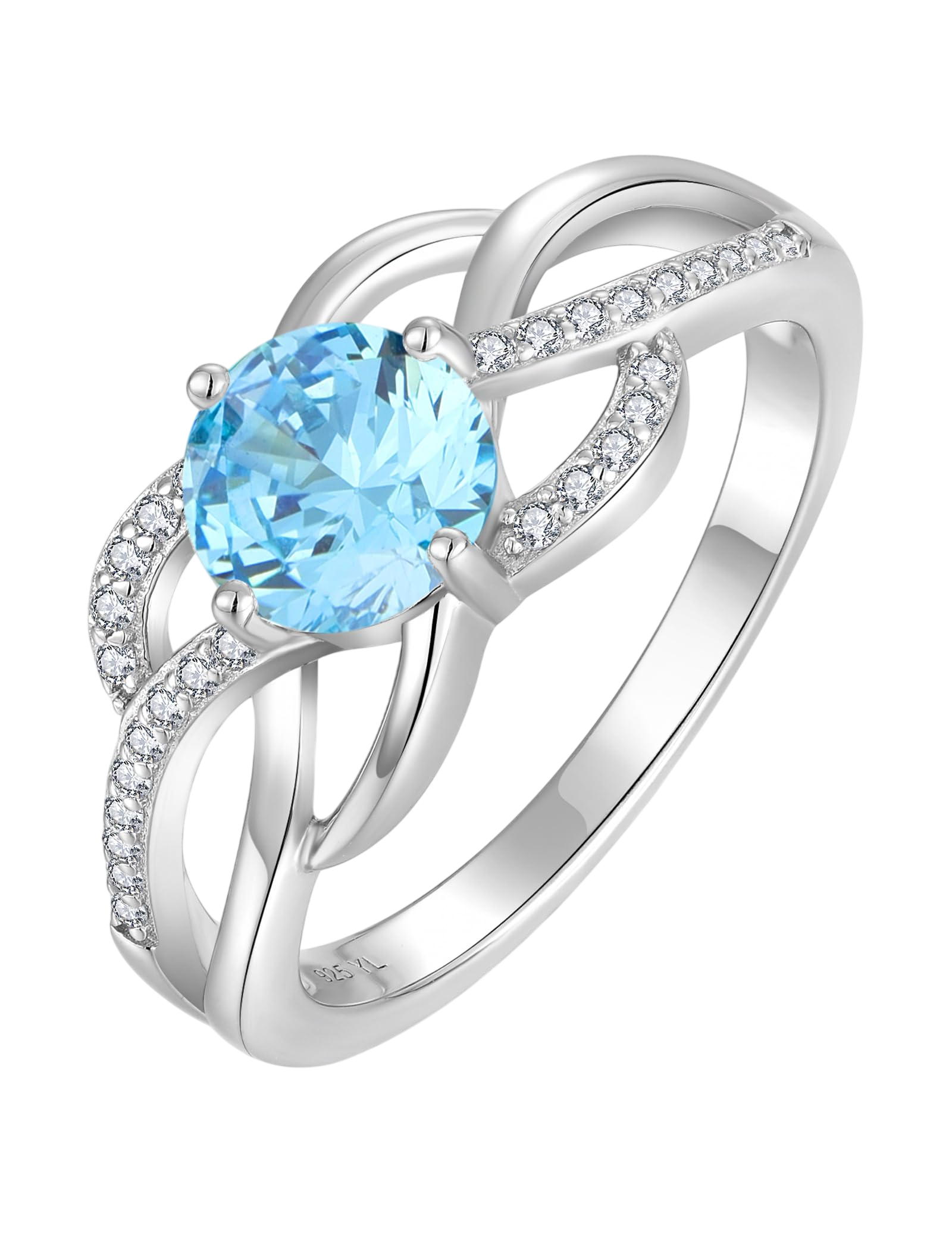 YL Celtic Knot Rings 925 Sterling Silver Twisted Ring Created Aquamarine Infinity Statement Rings for Women-size5