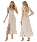 Mllesreve Women Summer Graduation Dresses Tea Length Slit Ruffle Ladies Prom Dresses Smocked Dresses Birthday Party Dress L Champagne
