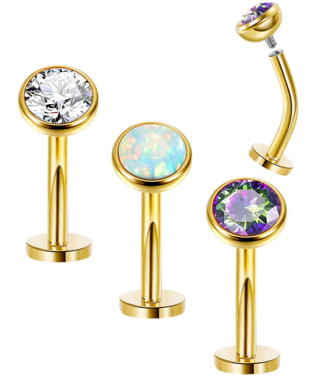 LOAYHOAY 3Pcs 14G Surgical Steel Belly Button Rings for Women Floating Belly Rings Flat Back Belly Piercing Convex Base CZ Navel Rings Curved Barbell Internally Threaded Navel Piercing Jewelry G12