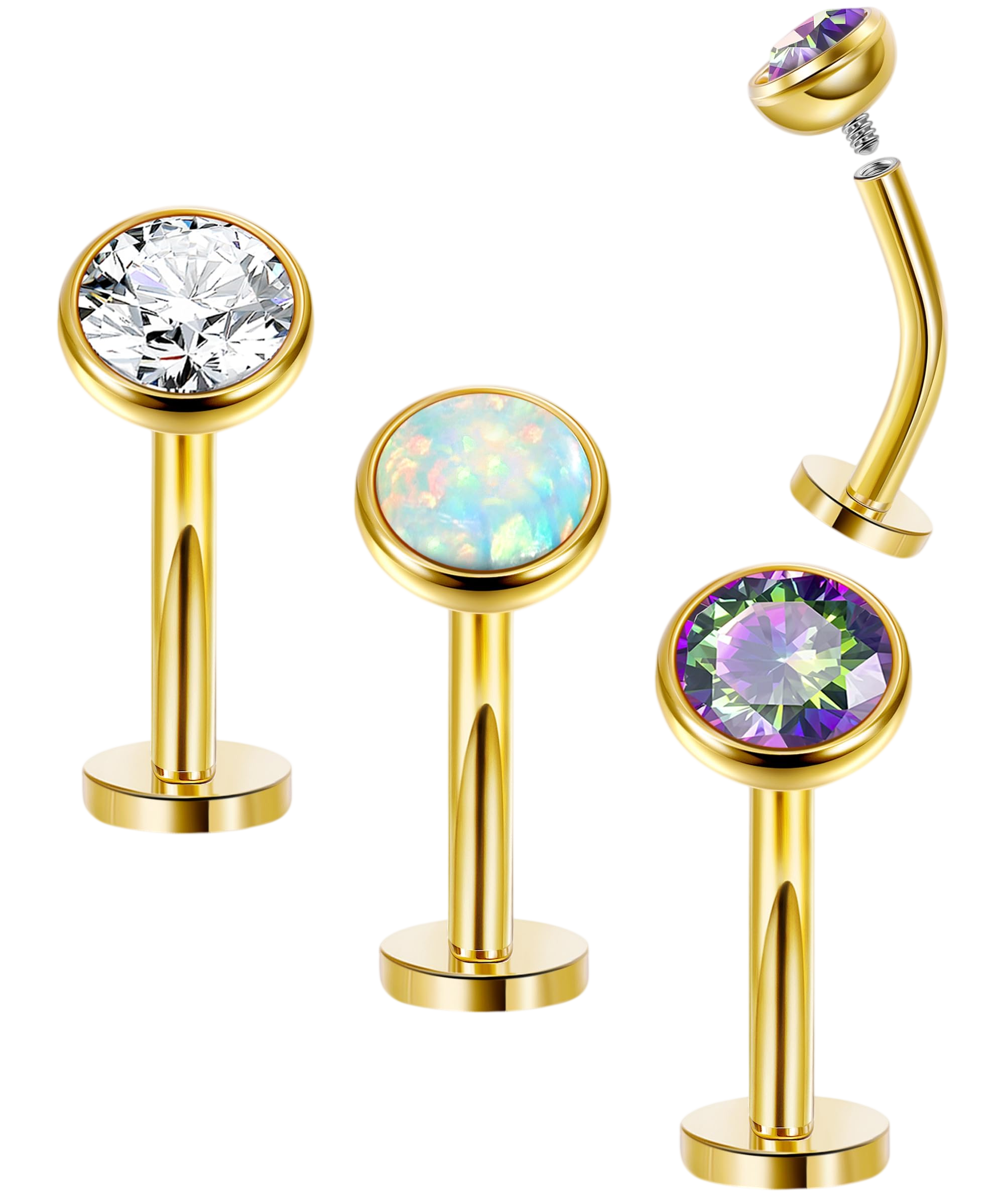LOAYHOAY 3Pcs 14G Surgical Steel Belly Button Rings for Women Floating Belly Rings Flat Back Belly Piercing Convex Base CZ Navel Rings Curved Barbell Internally Threaded Navel Piercing Jewelry G12