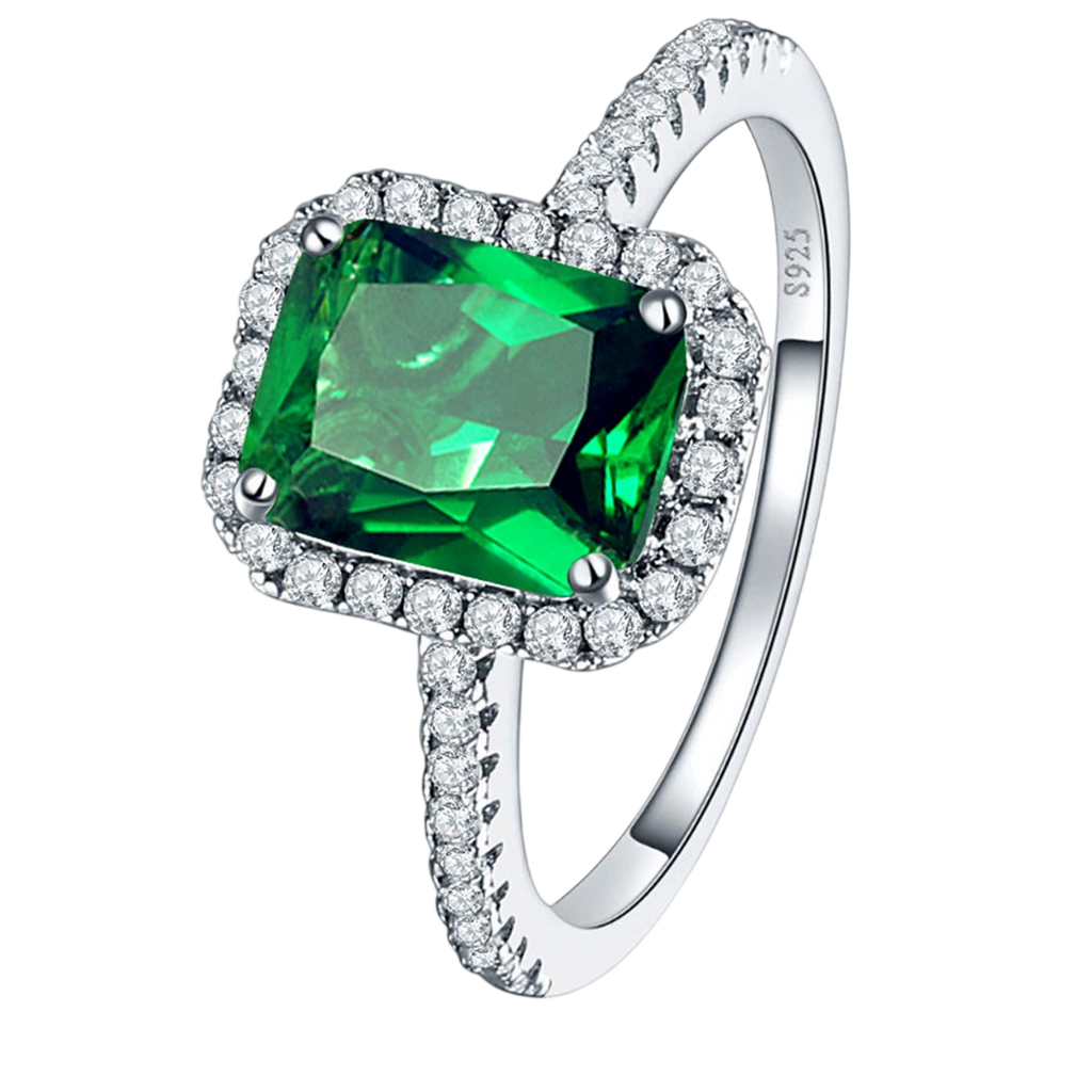 Yaresul 3.6ct 8x6mm Created Green Simulated Emerald Rings 925 Sterling Silver Engagement Ring for Women May Birthstone Rings Paved Cubic Zirconia Wedding Rings Size 9.5