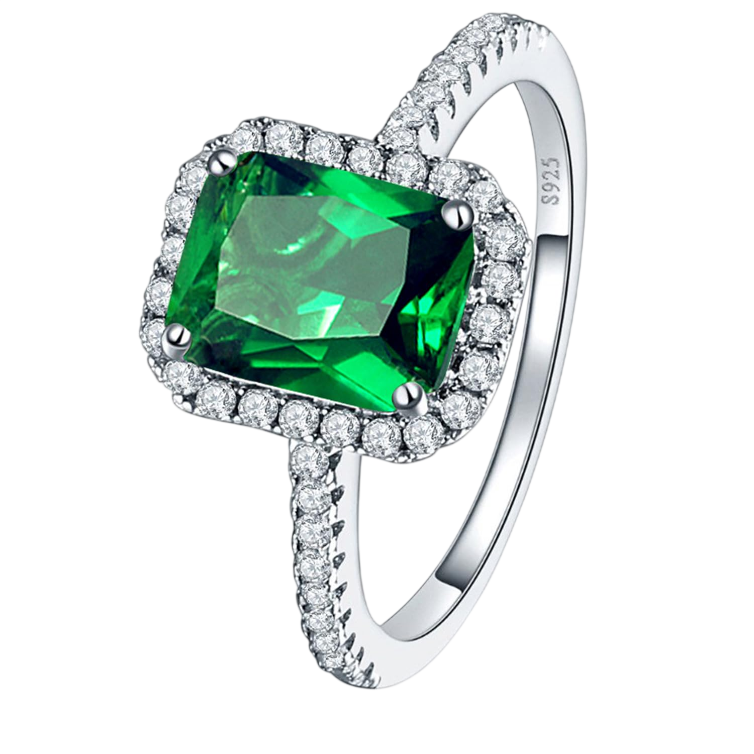Yaresul 3.6ct 8x6mm Created Green Simulated Emerald Rings 925 Sterling Silver Engagement Ring for Women May Birthstone Rings Paved Cubic Zirconia Wedding Rings Size 9.5