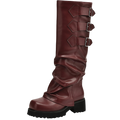 Aiuniind Knee High Boots For Women Fold Over Boots Slouchy Square Toe Biker Boots Platform Riding Boots Gothic Moto Buckle Boots Burgundy 7