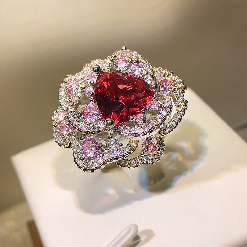High-Tech Diamond Color Ice Flower Cut Ring for Women