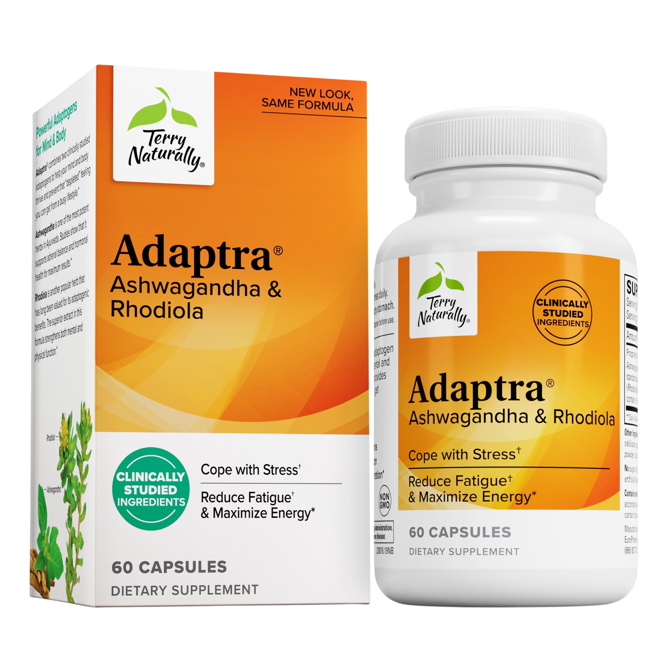 Terry Naturally Adaptra Supplement To Support Adrenal Health Ashwagandha Supplement With Rhodiola Rosea Extract Herbal Supplement To Support Energy Concentration 60 Capsules