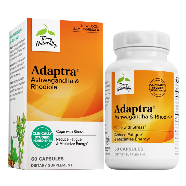 Terry Naturally Adaptra - Supplement to Support Adrenal Health - Ashwagandha Supplement with Rhodiola Rosea Extract - Herbal Supplement to Support Energy & Concentration - 60 Capsules
