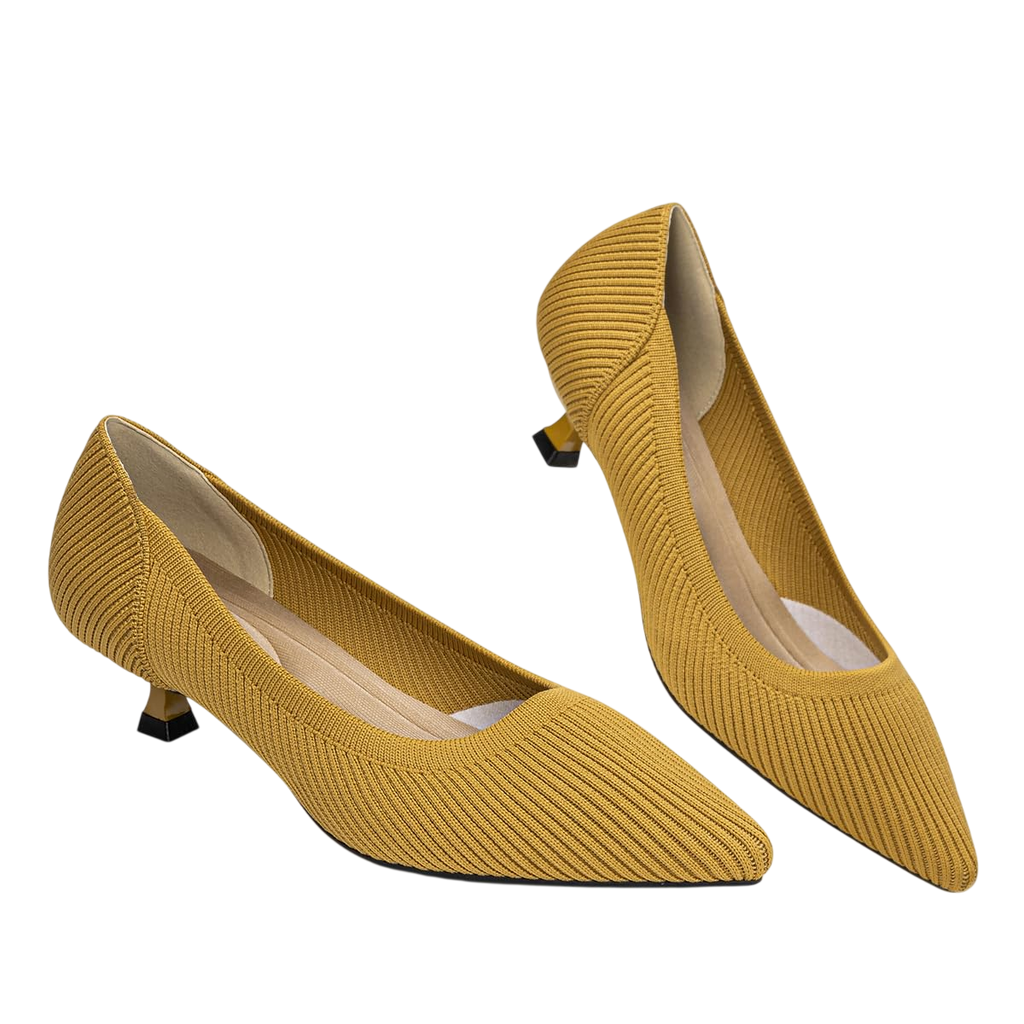 Ahzehrse Comfortable Heels For Women Slip On Pointed Toe Kitten Low Heel Pumps Shoes Prom Office Work Formal Pumps Heels Yellow