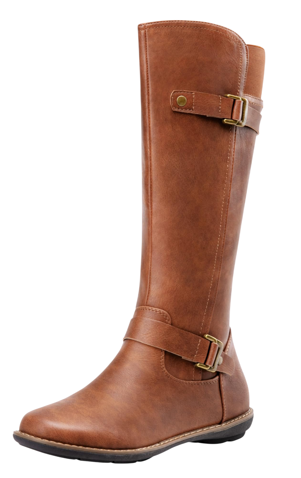 Jeossy Womens 9655 Knee High Boots Brown Red Brown Flat Riding Boots Buckle Tall Boots With Zipper For Women Size 9Djy9655 Brown 09