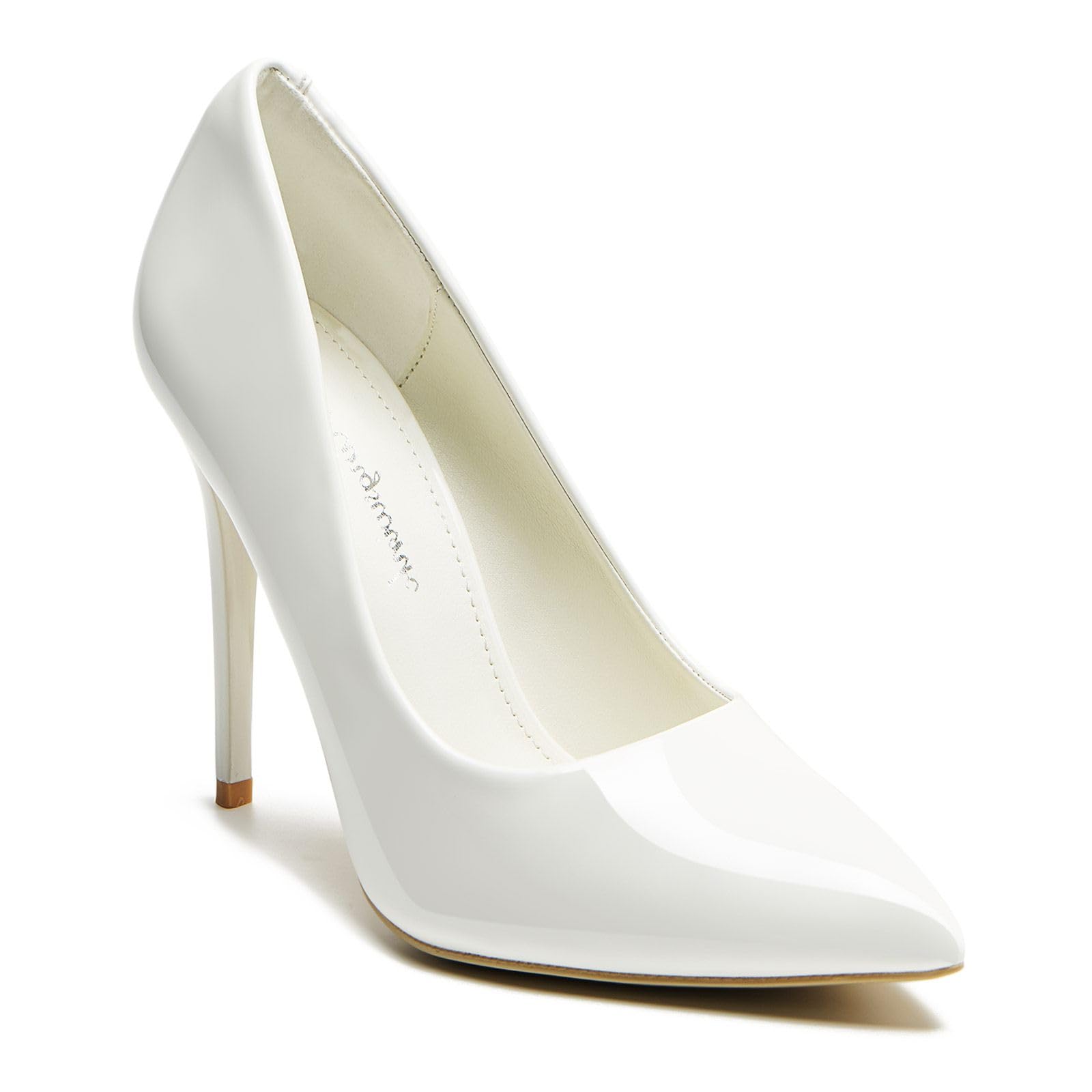 hingswink Womens White High Heels 4 Inch Closed Pointed Toe Pumps Stiletto Heels for Women Dress Sexy Wedding Pumps White7.5