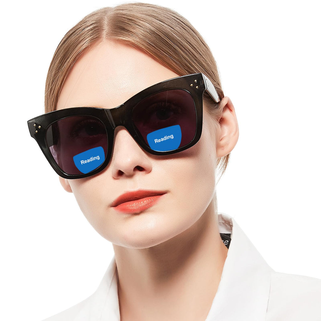 WEMOOTANTS Bifocal Sunglasses 1.5 for Women Oversized Dual Focal Reading Sun Glasses for Driving Black Frame