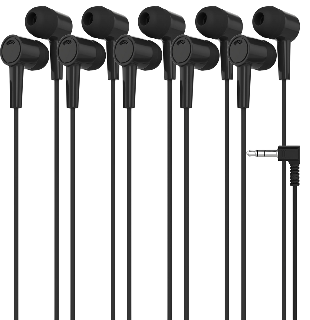 Maeline 5 Pack Earbuds in-Ear Stereo Headphones for School Classroom Library Travel Gym 3.5mm Jack Tangle-Free Wired Earphones for MP3 Phones Computer and Laptops Black