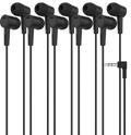 Maeline 5 Pack Earbuds in-Ear Stereo Headphones for School Classroom Library Travel Gym 3.5mm Jack Tangle-Free Wired Earphones for MP3 Phones Computer and Laptops Black