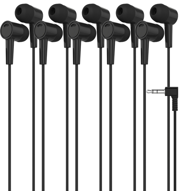Maeline 5 Pack Earbuds in-Ear Stereo Headphones for School Classroom Library Travel Gym 3.5mm Jack Tangle-Free Wired Earphones for MP3 Phones Computer and Laptops Black