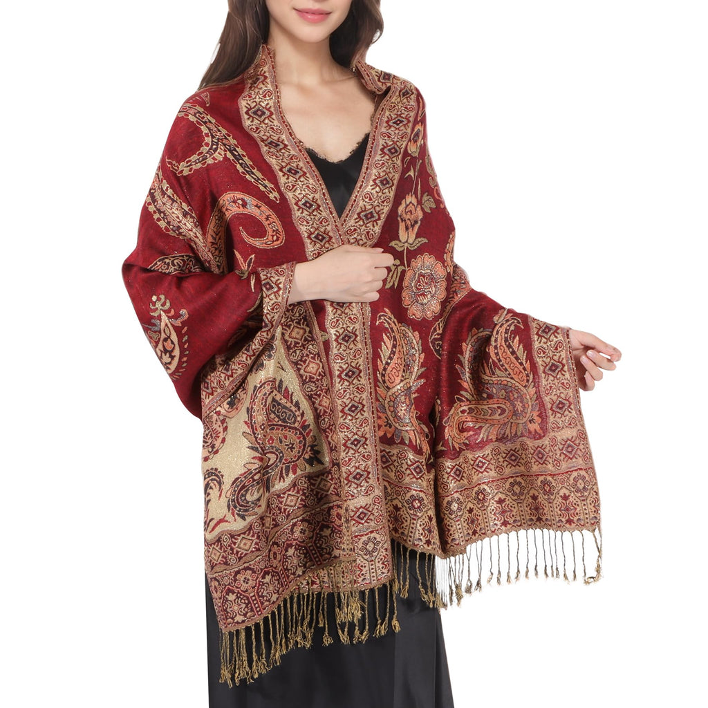 MUQU Women Pashmina Shawls and Wraps Scarf Soft Silky Reversible Paisley Scarves Shawl for Women