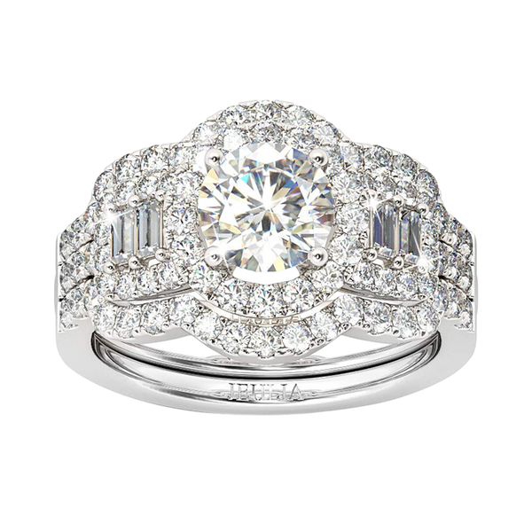 Jeulia 2 Carat Engagement Halo Rings for Women Sterling Silver Round Cut Bridal Set Cubic Zirconia Wedding Diamond Band Rings Promise Anniversary Rings for Her (Silver 10)