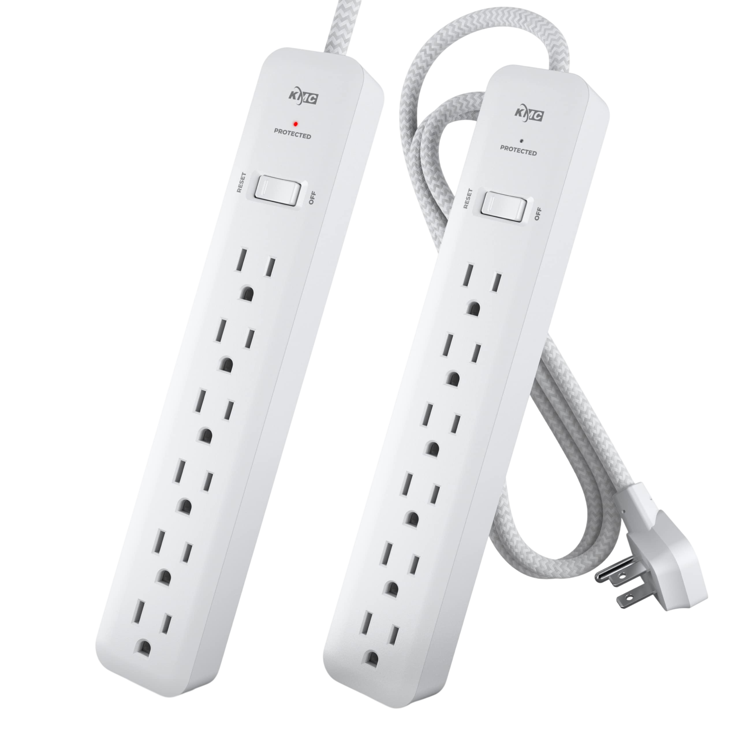 Kmc 6 Outlet Surge Protector Power Strip 4 Ft Cord 2 Pack 1080J Power Surge Protector 4 Foot Long Braided Extension Cord With Multiple Outlets Power Strip Surge Protector 6 Power Outlet Flat Plug