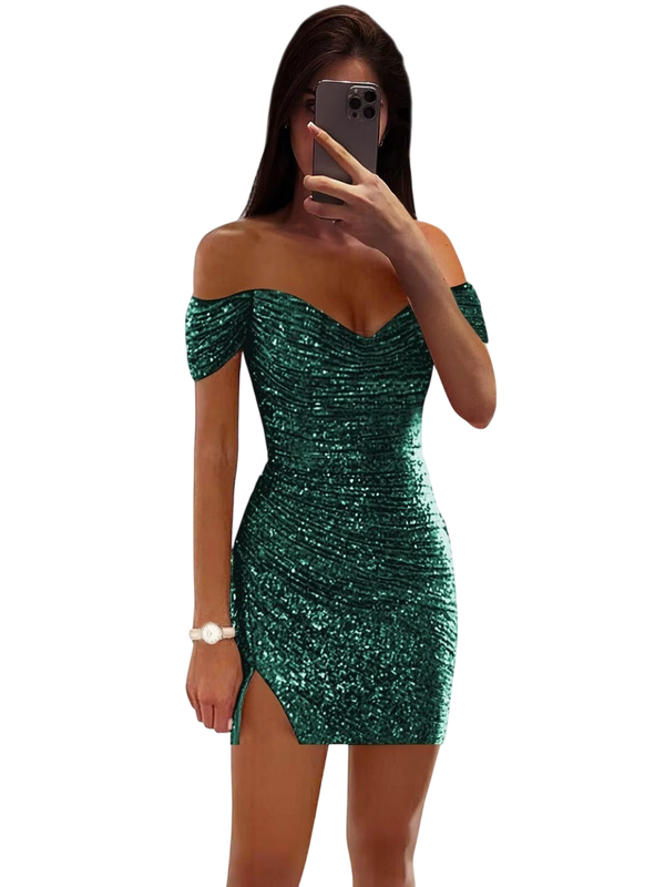 JAKIPPY Teal Short Homecoming Dresses 2024 Off Shoulder Sequin Corset Dresses for Homecoming Prom Dresses for Juniors US6