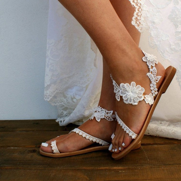 Floral Round Toe Low-Heel Flat Sandals