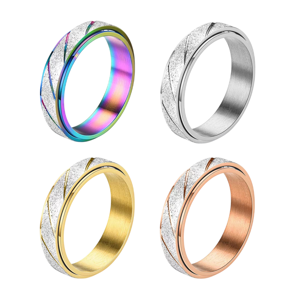 fekang Anxiety Rings Fidget Rings for Women Stress Relief Spinner Rings for Anxiety Stress Rings 4Pcs 6MM Titanium Steel Rings Size 5-12 (7 6mm spinner rings 4pcs/ Frosted+Diagonal)