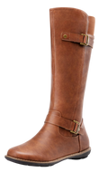 Jeossy Womens 9655 Knee High Boots Brown Red Brown Flat Riding Boots Buckle Tall Boots With Zipper For Women Size 9Djy9655 Brown 09