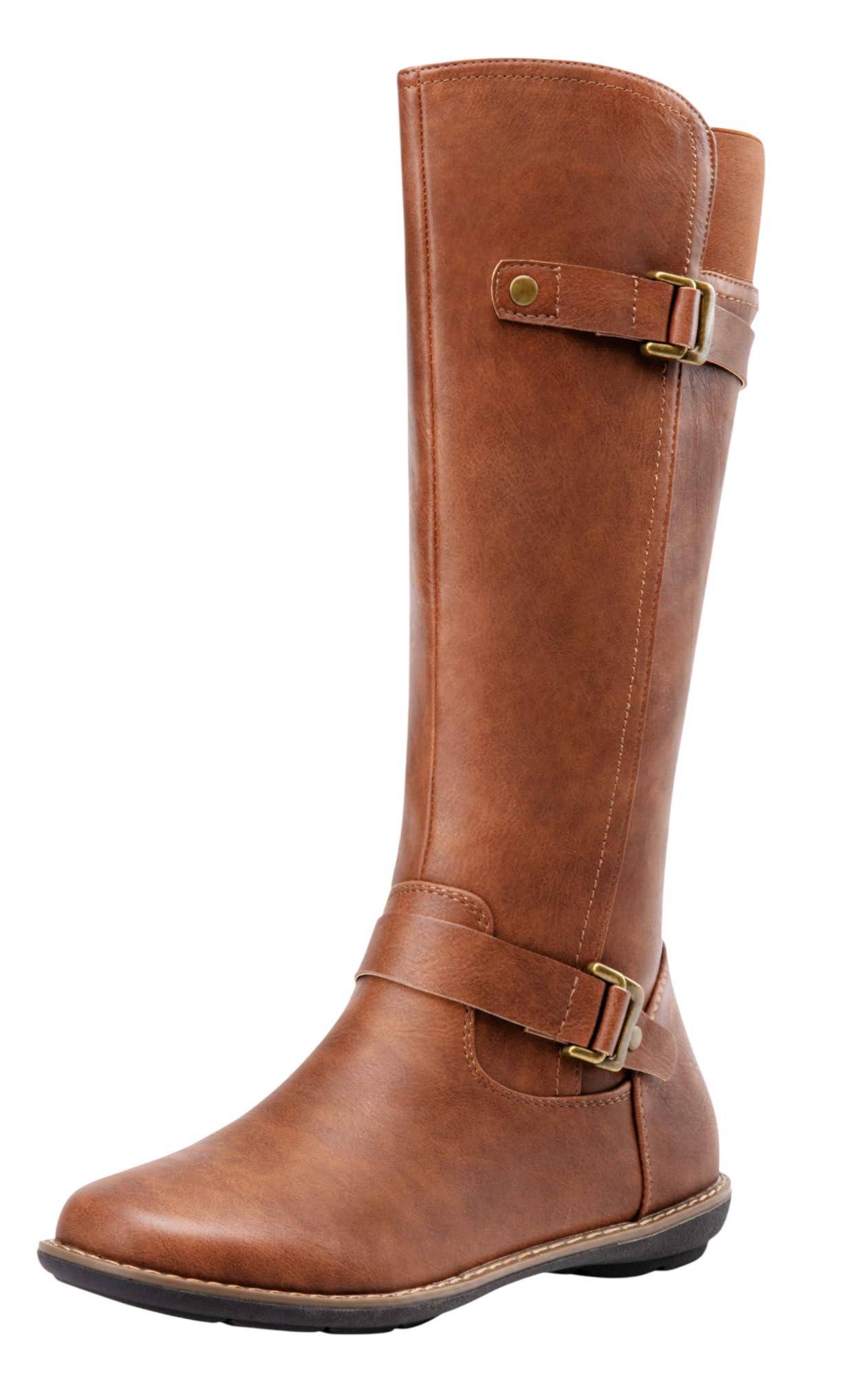 Jeossy Womens 9655 Knee High Boots Brown Red Brown Flat Riding Boots Buckle Tall Boots With Zipper For Women Size 9Djy9655 Brown 09