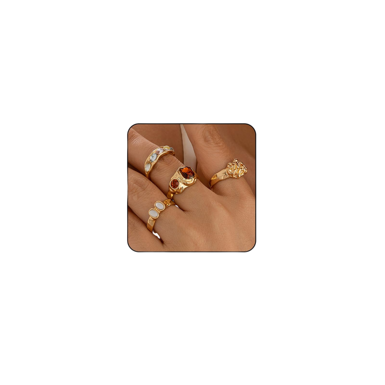 ONBRIG Chunky Gold Rings for Women Silver Chunky Rings Set Adjustable Thick Rings Gold Statement Rings Chunky Sliver Rings for Women Chunky Gold Jewelry (4-Gold 4pcs)