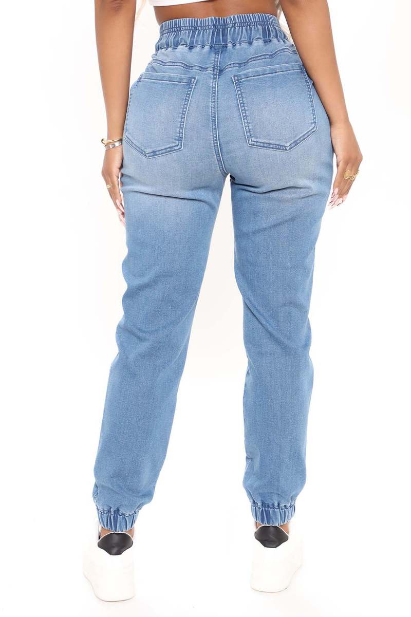 Light Blue Women's High-Waisted Stretchy Denim Joggers