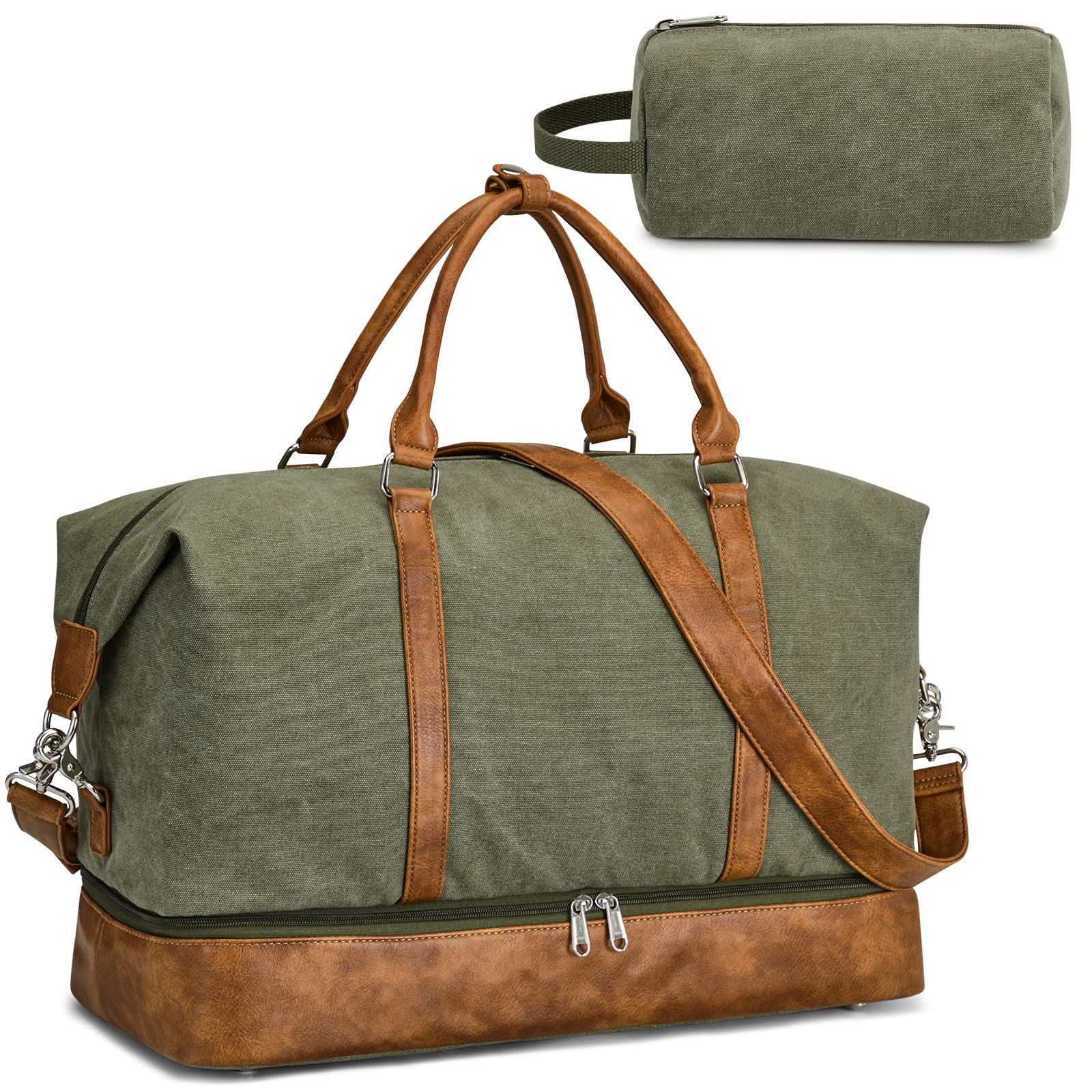 S-ZONE Weekender Bags for Women and Men Canvas Travel Bag Carry On Overnight Duffle Bag with Toiletry Bag and Shoe Compartment