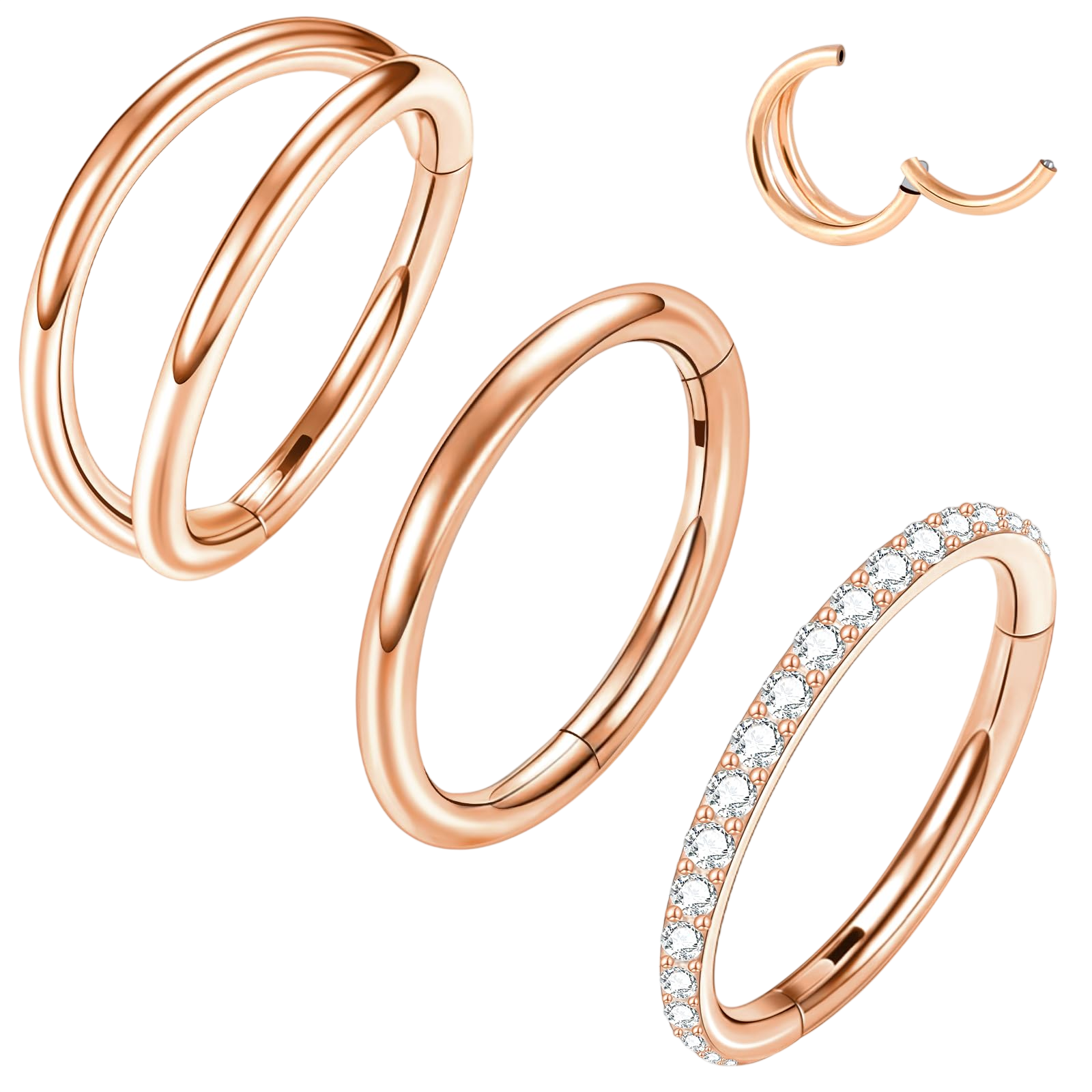 ONESING 316L Surgical Steel Nose Rings Hoops 3 Pcs 18G Hoop Nose Rings for women Hinged Nose Piercing Jewelry Hypoallergenic Cartilage Earrings Septum Rings Rose Gold 10mm