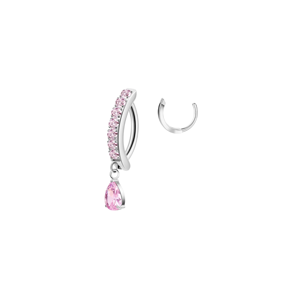 Masedy 14G G23 Titanium Clicker Belly Button Rings for Women Teardrop CZ Dangle Belly Button Rings Curved Reverse Barbell Navel Rings Hypoallergenic Belly Piercing Jewelry Pink