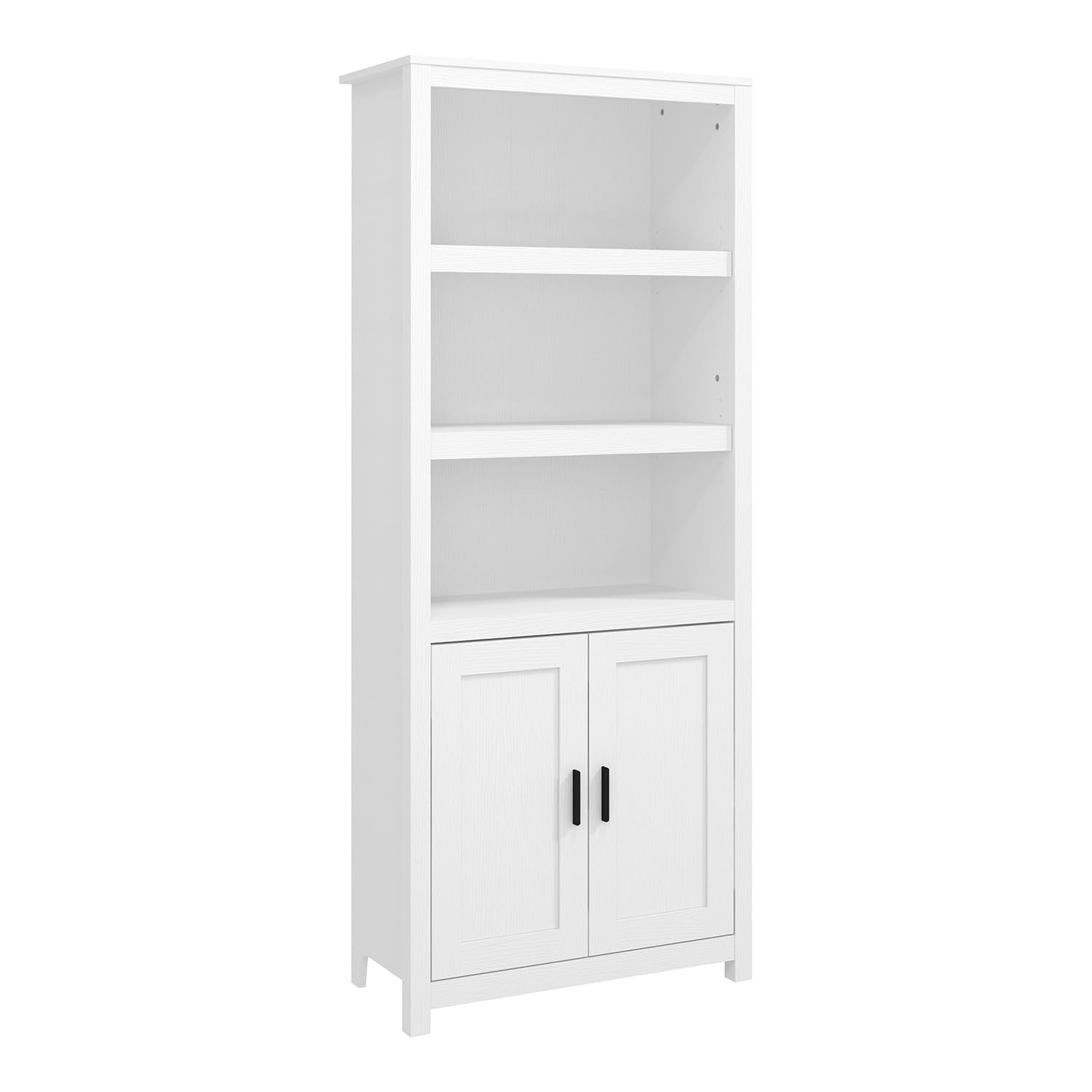 Panana Bookcase with Doors 5 Shelves Free Standing Display Bookshelf with Cabinet Storage Organizer Home Office Furniture (White)
