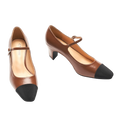 C Paravano Mary Jane Pumps Womens Pumps Splicing Almond Toe Block Heels Adjustable Strap Pump Shoes Brown8 5