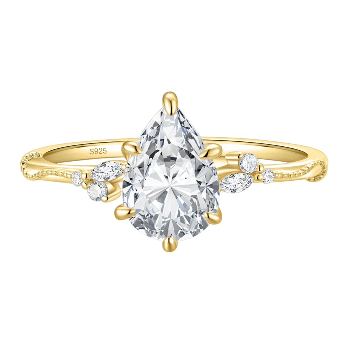 EAMTI 2CT 925 Sterling Silver Engagement Rings Pear Cut Gold Wedding Teardrop Bridal Rings Halo Cubic Zirconia Promise Rings for Women Size 7.5