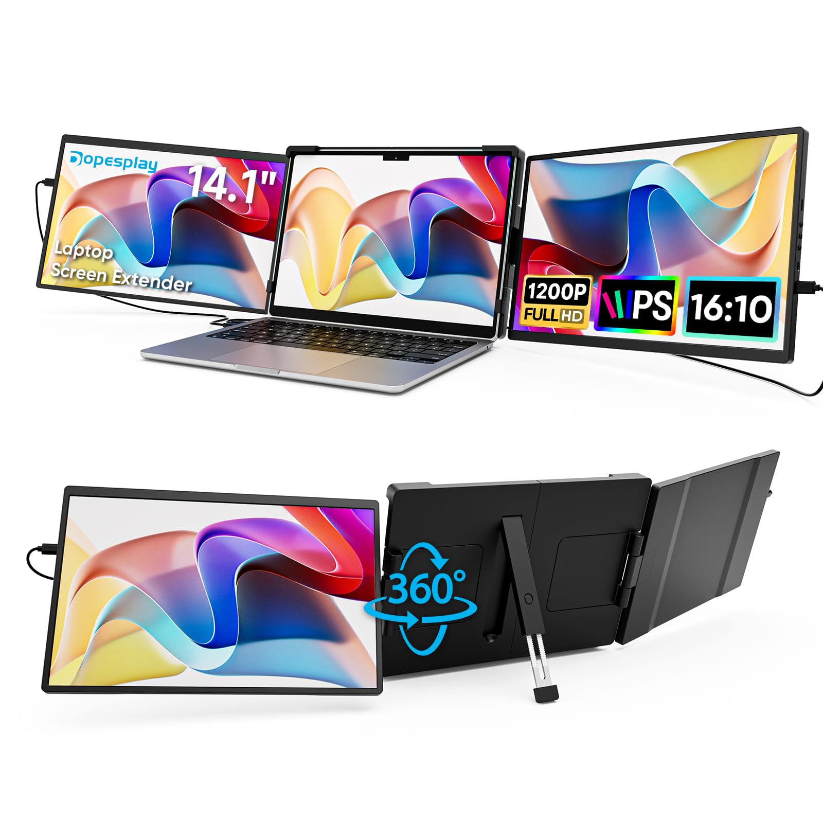 Dopesplay 14.1" Laptop Screen Extender for Laptop FHD 1200P IPS Portable Monitor for Laptop Triple Dual Laptop Extended Monitor Compatible with Windows Mac Android Chrome 14-17.3 Inch Laptops