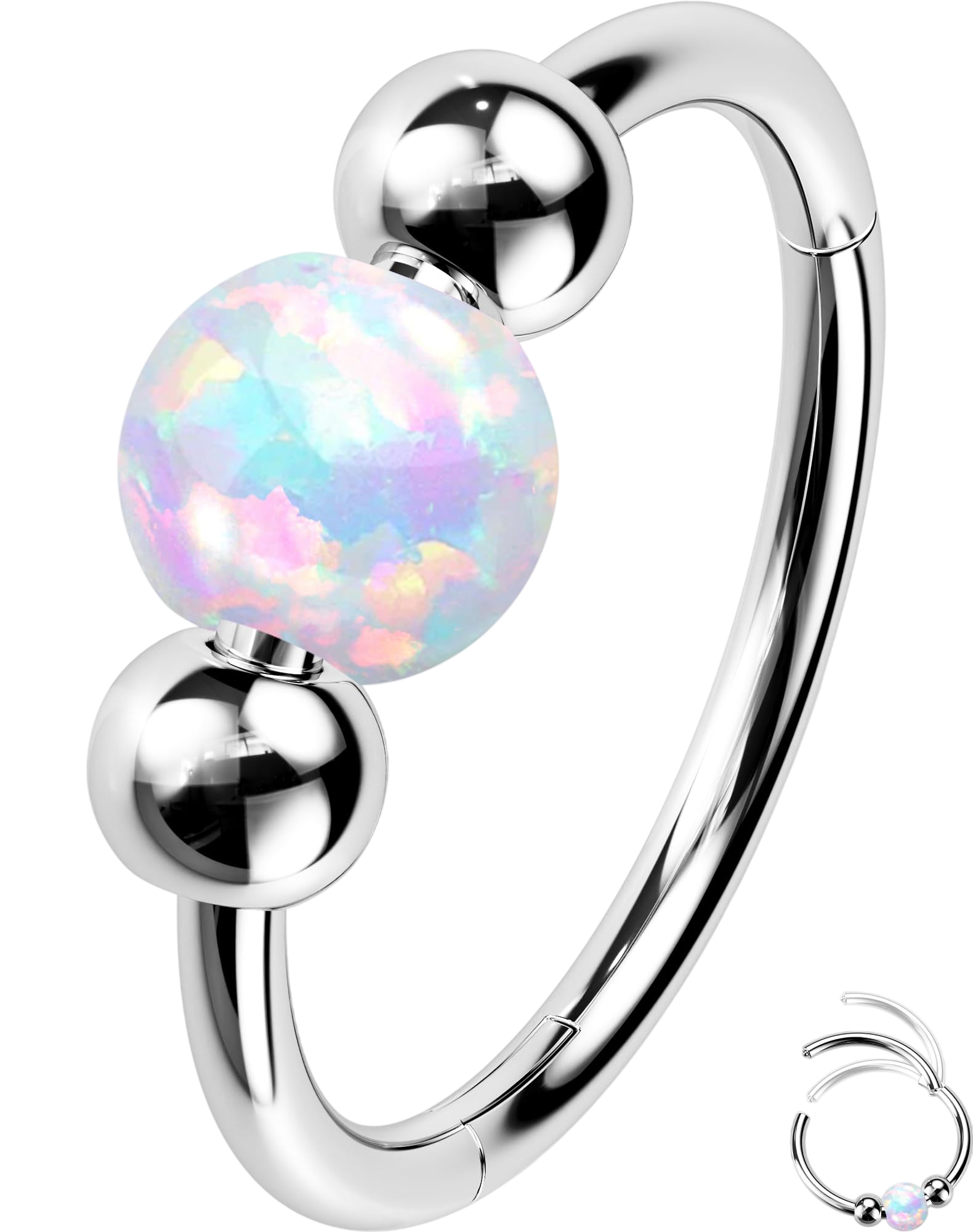OUFER 20G Nose Rings Hoop Opal Nose Rings For Women 316L Surgical Steel Nose Piercing Jewelry Clicker Septum Rings Nose Hoops Cartilage Helix Piercing Jewelry-8mm