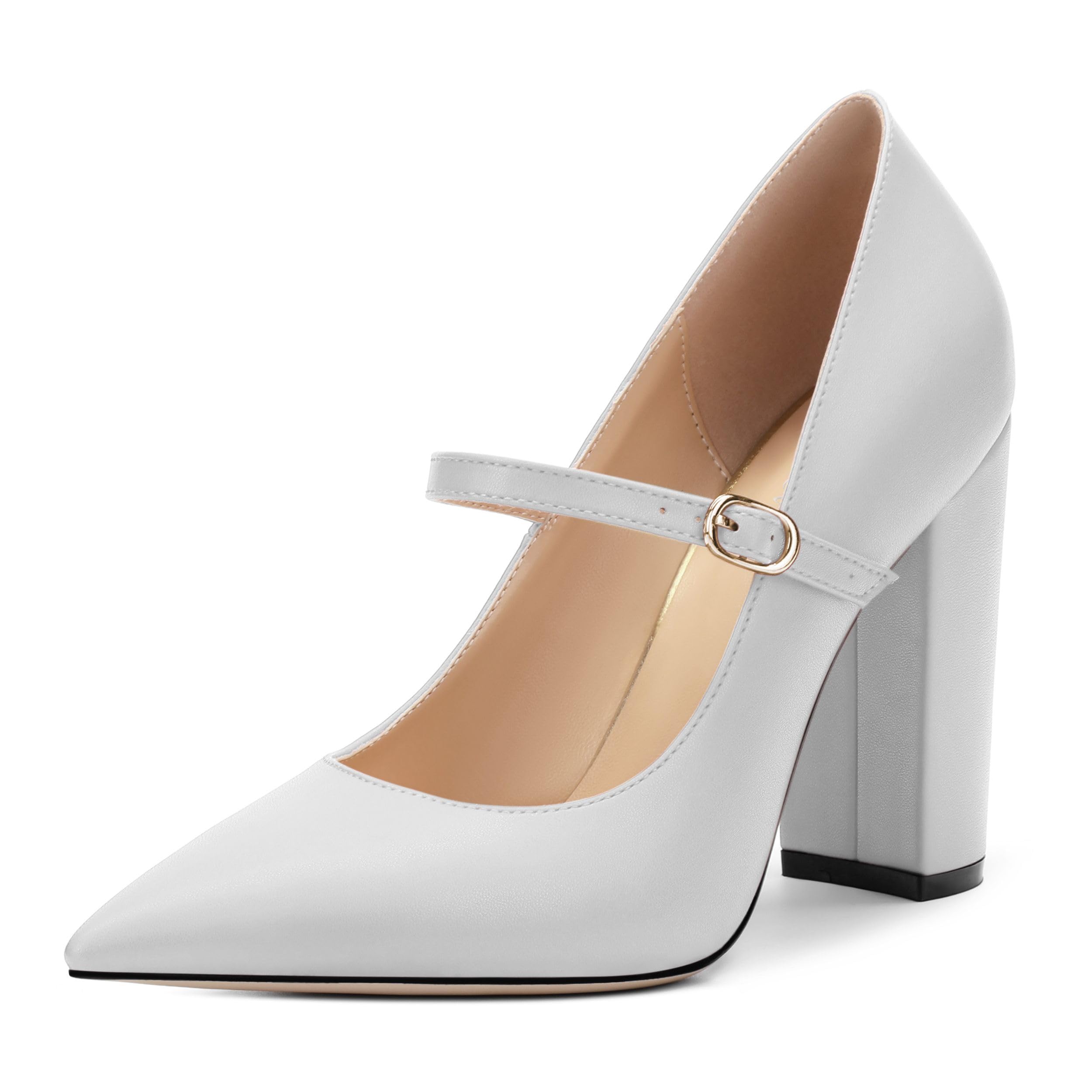 Kayarevna Womens Pumps Heels Pointed Toe Solid Pumps Fashion Backstrap Pumps Shoes for Women White Matte Size 9