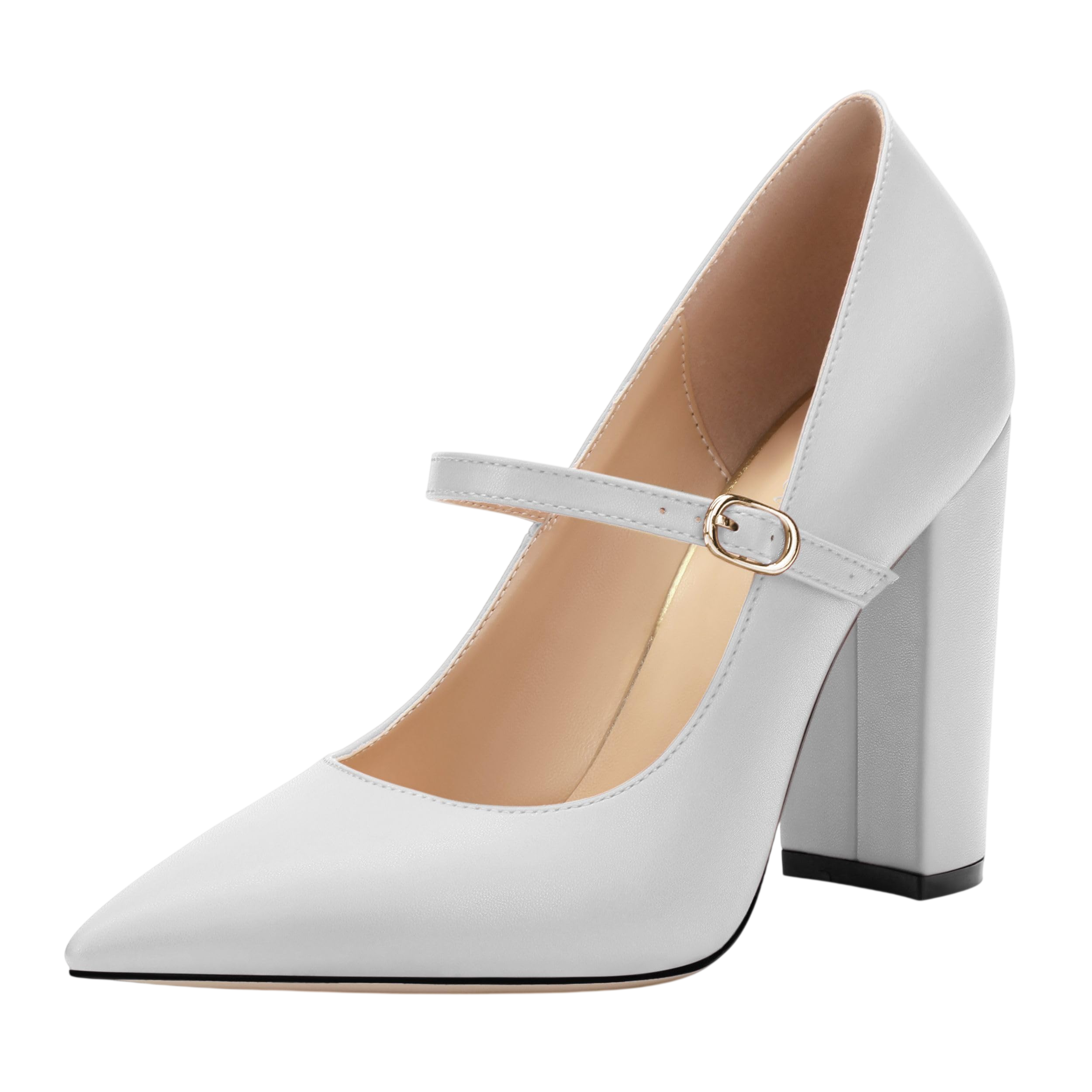 Kayarevna Womens Pumps Heels Pointed Toe Tuxedo Solid Pumps Fashion Backstrap Pumps Shoes For Women White Matte Size 9