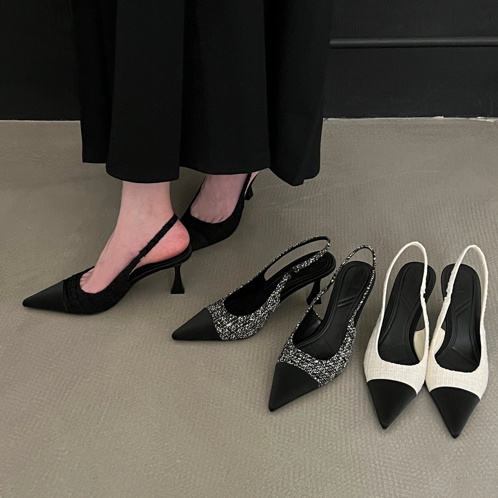 Women's Real Leather Slingback Square Toe Pumps