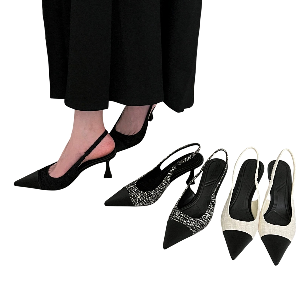 Womens Real Leather Slingback Square Toe Pumps