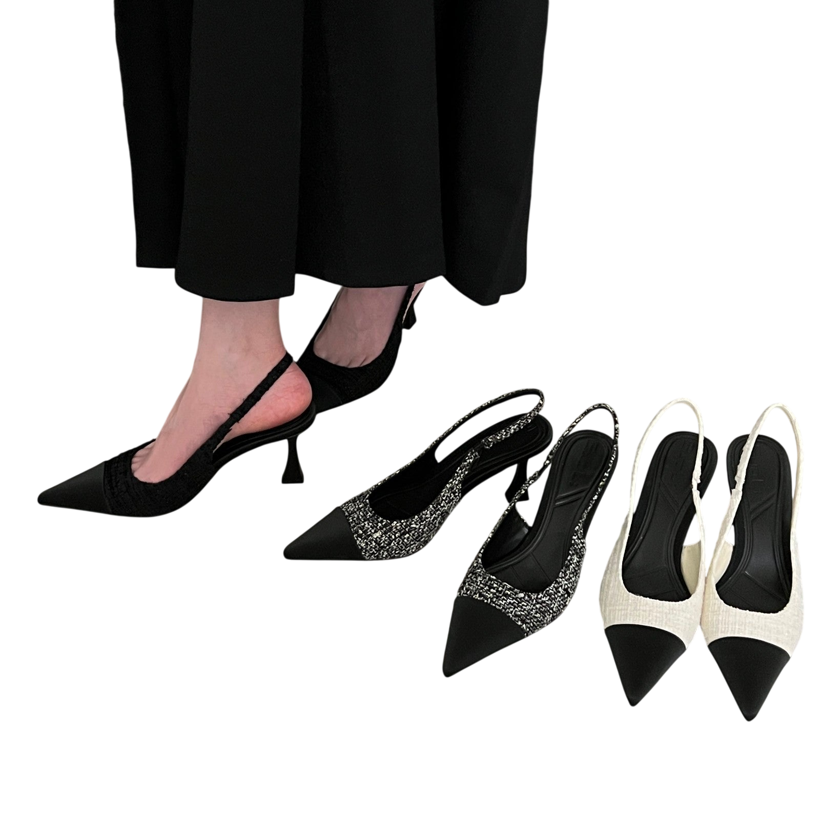 Womens Real Leather Slingback Square Toe Pumps