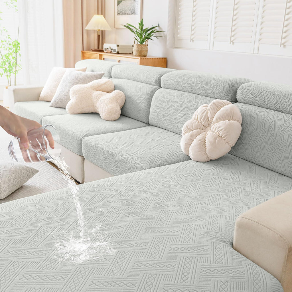 hyha Waterproof Couch Cushion Covers Waterproof Sectional Sofa Couch Covers for 3 Cushion Couch Sofa for Pets Stretch Sofa Covers Washable with Elastic Bottom(Large Light Grey)