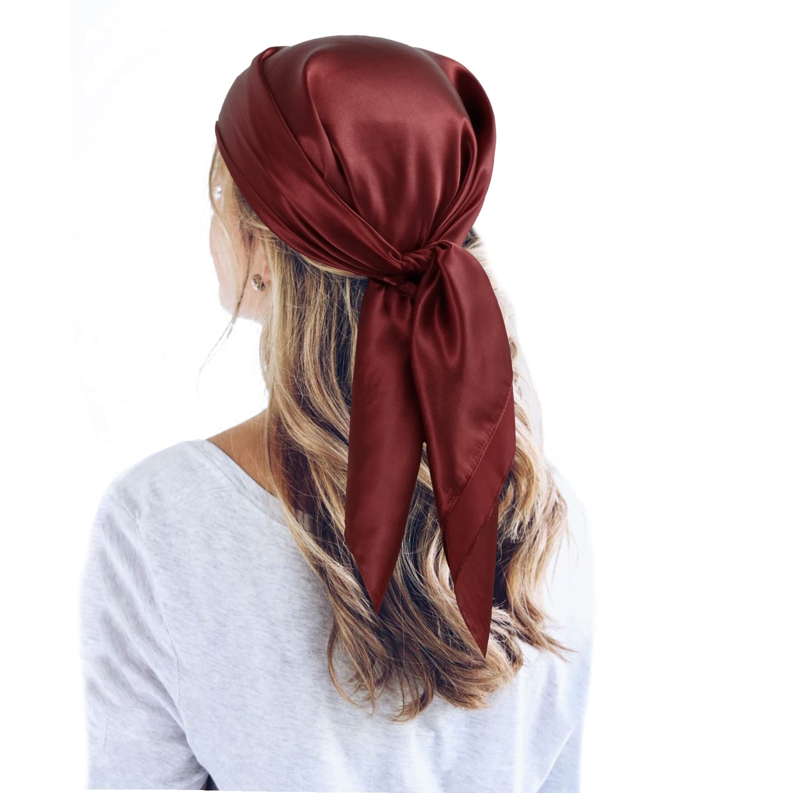 QBSM 35 Satin Large Square Head Scarf Silk Feeling Neck Scarves Hair Sleeping Wrap Lightweight Headscarf for Women