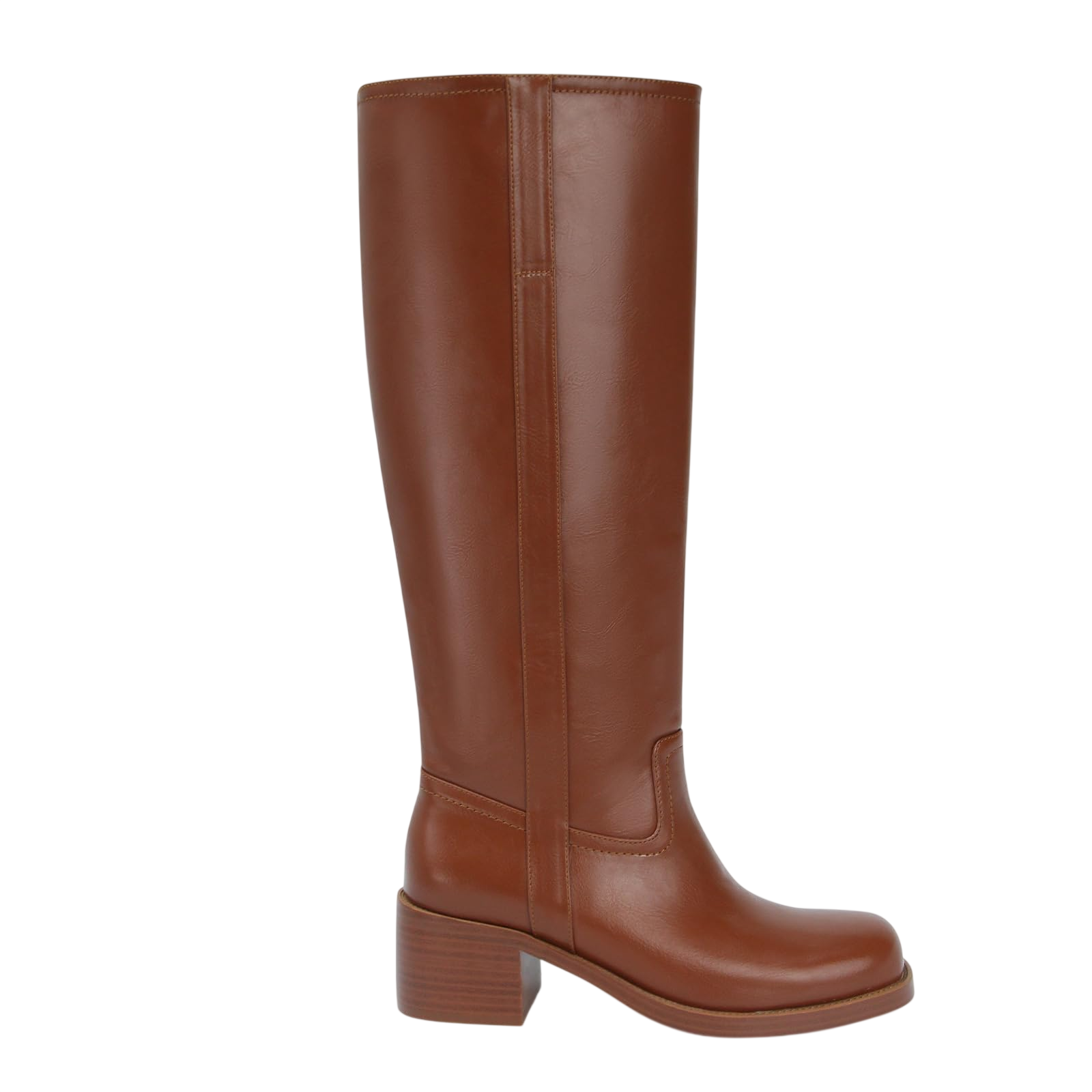 Gothictor Brown Knee High Boots For Women Comfortable Chunky Heel Square Toe Riding Moto Tall Boots Wide Calf