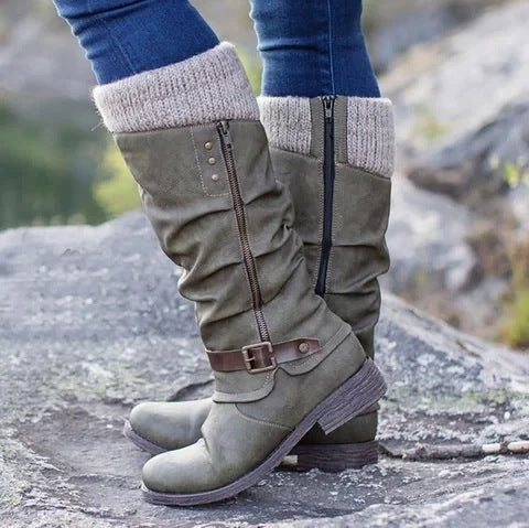 Knee-High Women's Riding Boots with Side Zipper