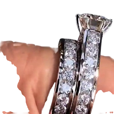 Platinum Plated Zircon Couple Rings Set